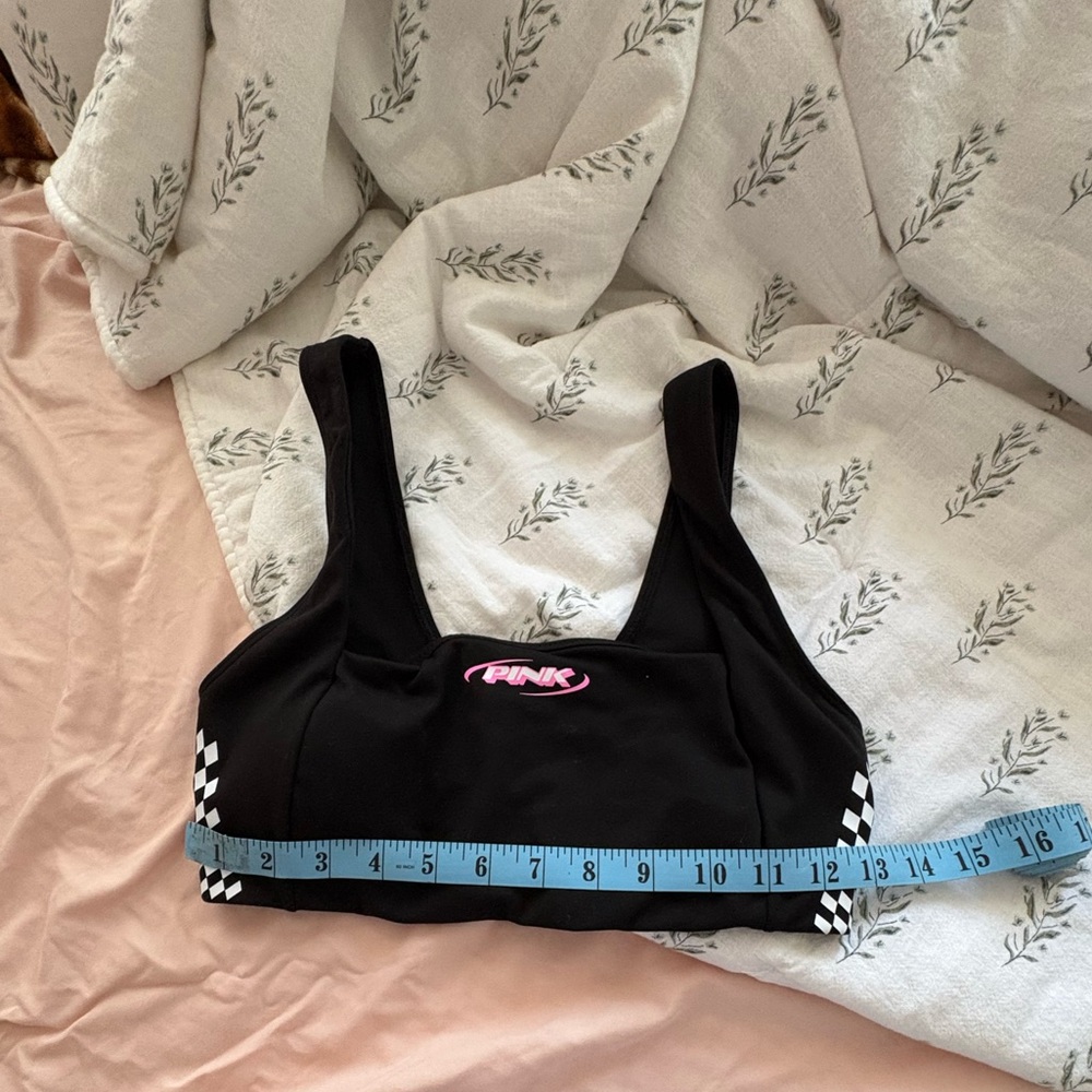 Women Black Sports Bra with Pink Logo